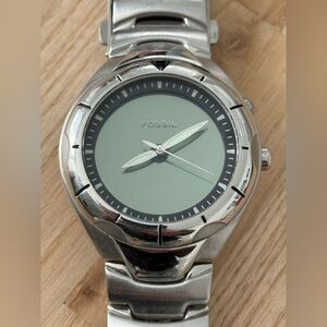 Fossil Big Tic Kaleidoscope Rare Watch Blue Mirrored Dial Stainless Bracelet